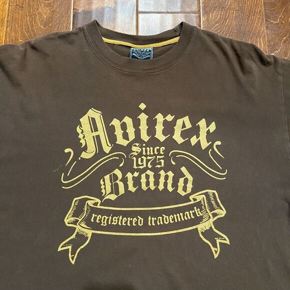 Avirex Brand Vintage Y2K Baggy Fit Brown Graphic T-Shirt Cotton Mens Size Large - Picture 2 of 7